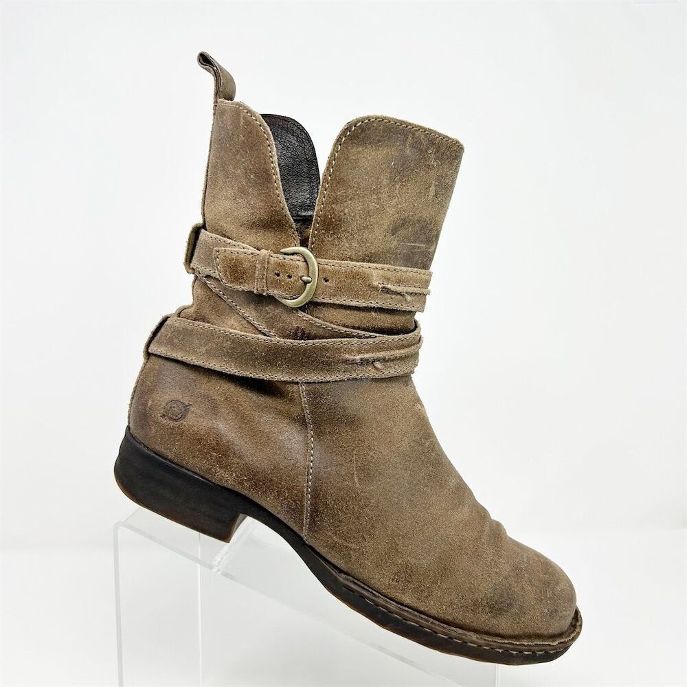Born Women's Leandra Heeled Ankle Boots Brown Distressed Leather Size 9M